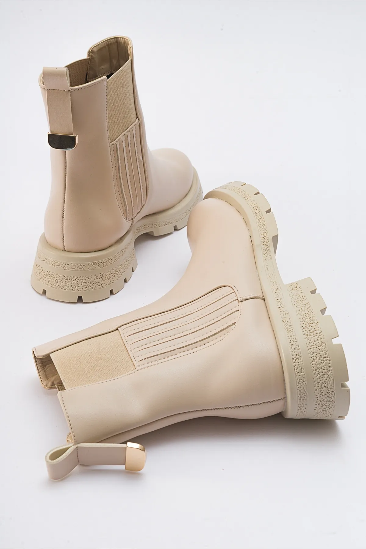 LuviShoes  DENIS Beige elastische Damen-Chelsea-Stiefel aus Leder