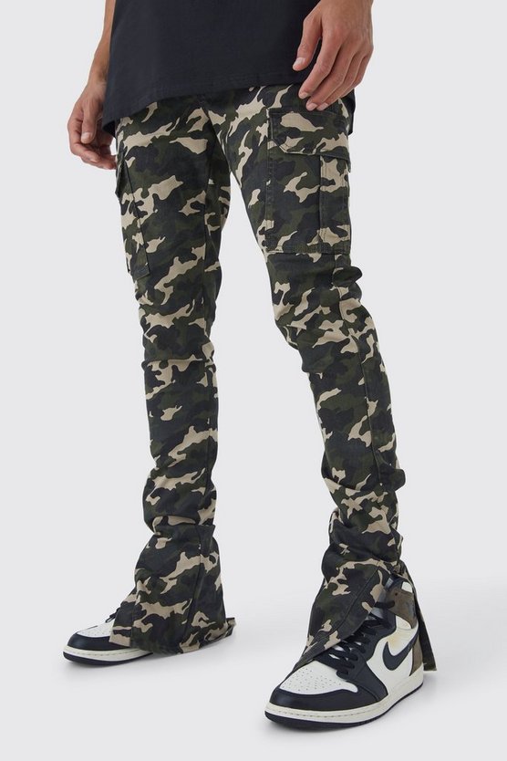 Tall Skinny Camouflage Cargo-Hose mit geteiltem Saum