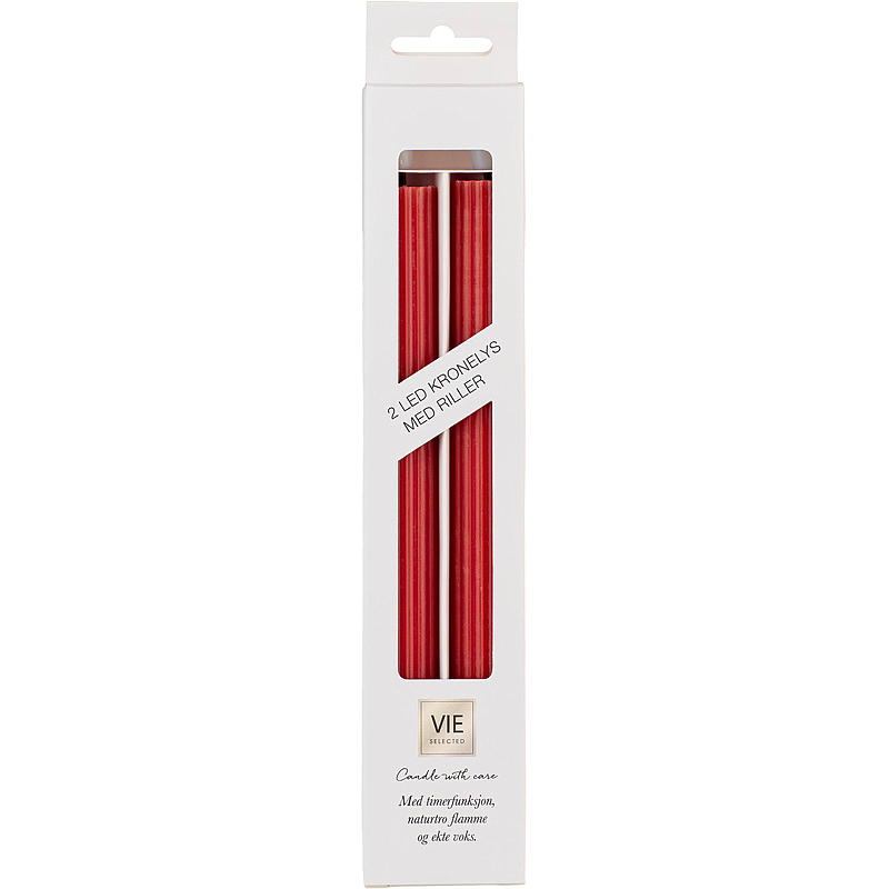 Vie Selected Kronelys 2-pk 24 cm LED rille rød