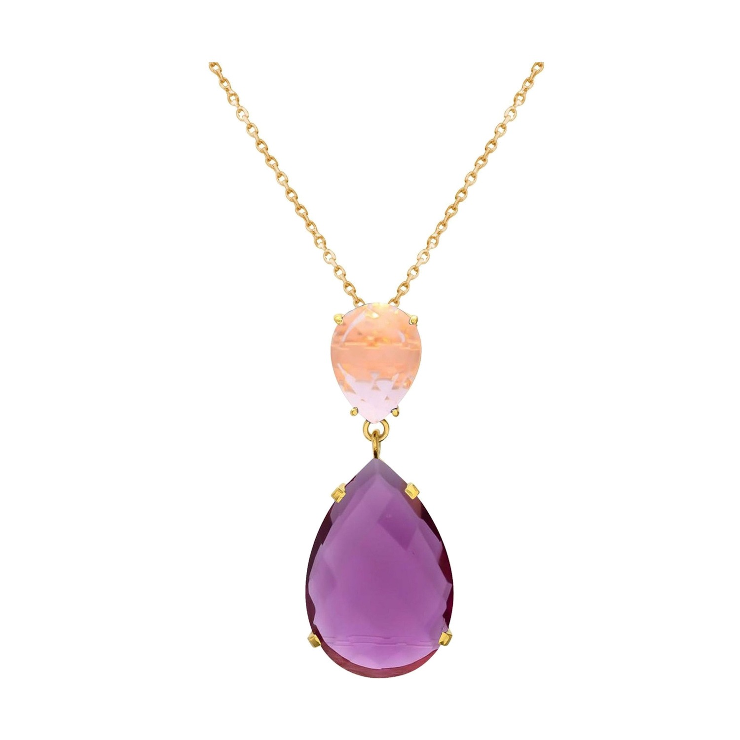 Kette mit Anhänger 'Amethyst ROSENQUARZ Tropfen'