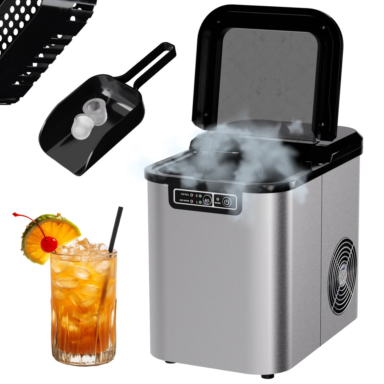 TroniTechnik Eiswürfelmaschine Edelstahl ,Ice Maker,12kg/24h,2,2 Liter,2 Größen,Selbstreinigung