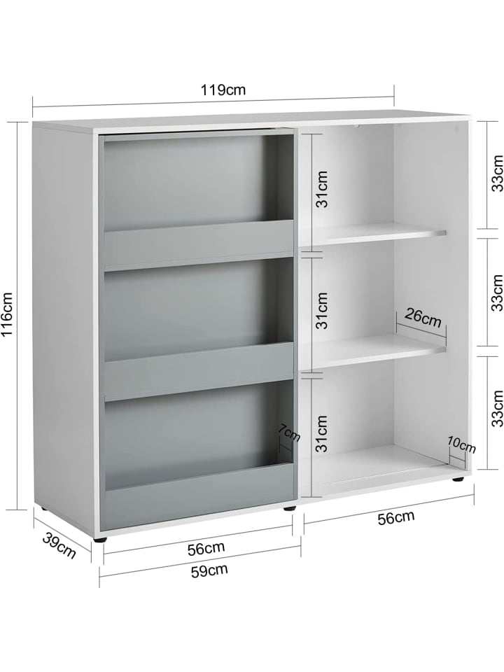 SoBuy Bücherregal in Weiß und Hellgrau - (B)119 x (H)116 x (T)39cm günstig kaufen onesize