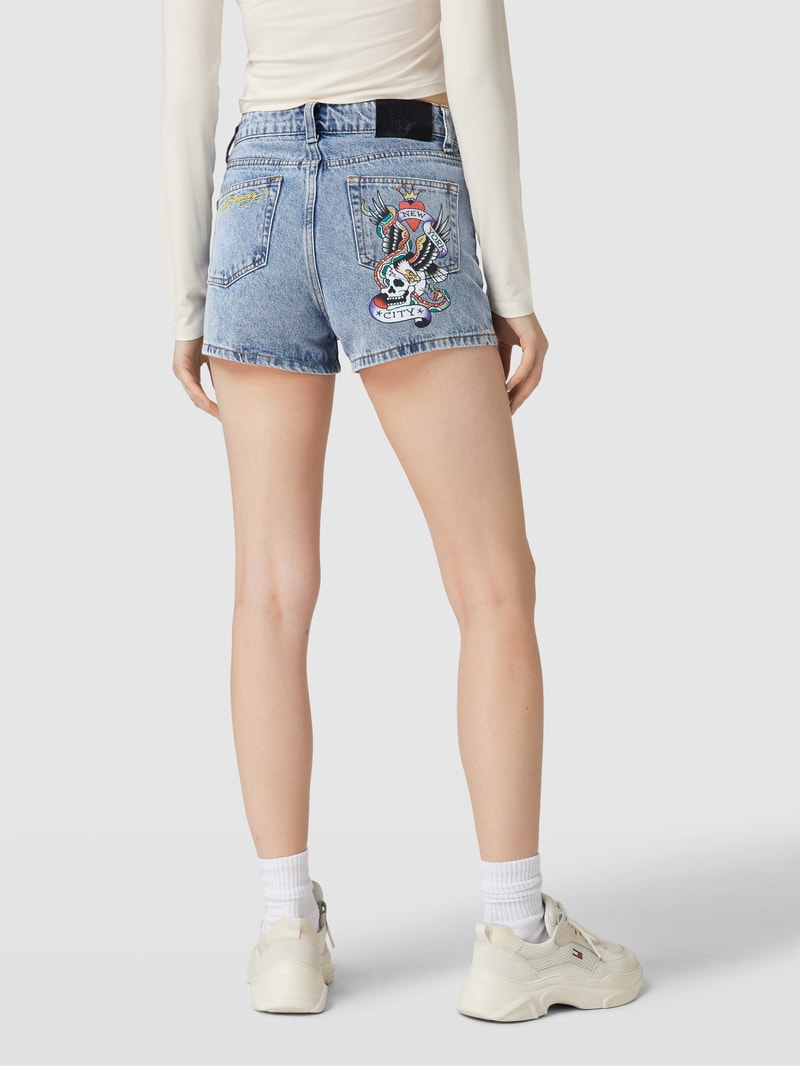 Jeansshorts mit Motiv-Stitching Modell 'NYC LOVER' in jeans