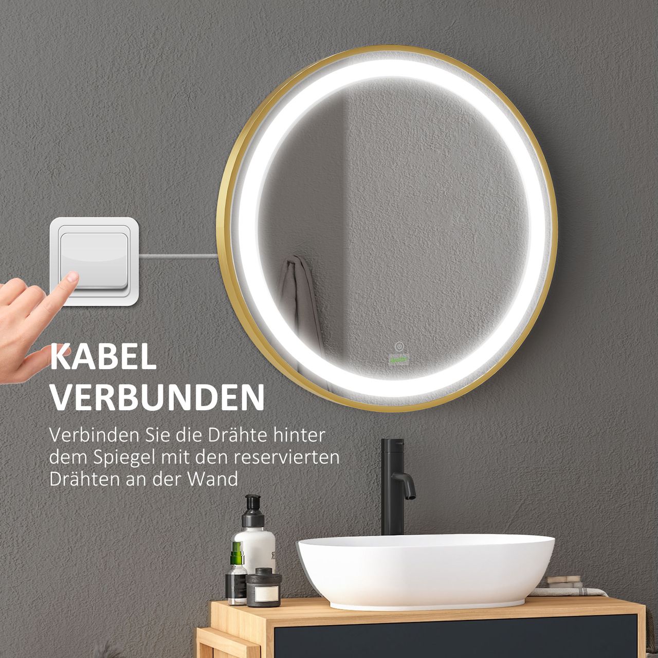 kleankin Badspiegel Wandspiegel mit LED-Leuchte Dimmbarer Badezimmerspiege, IP44