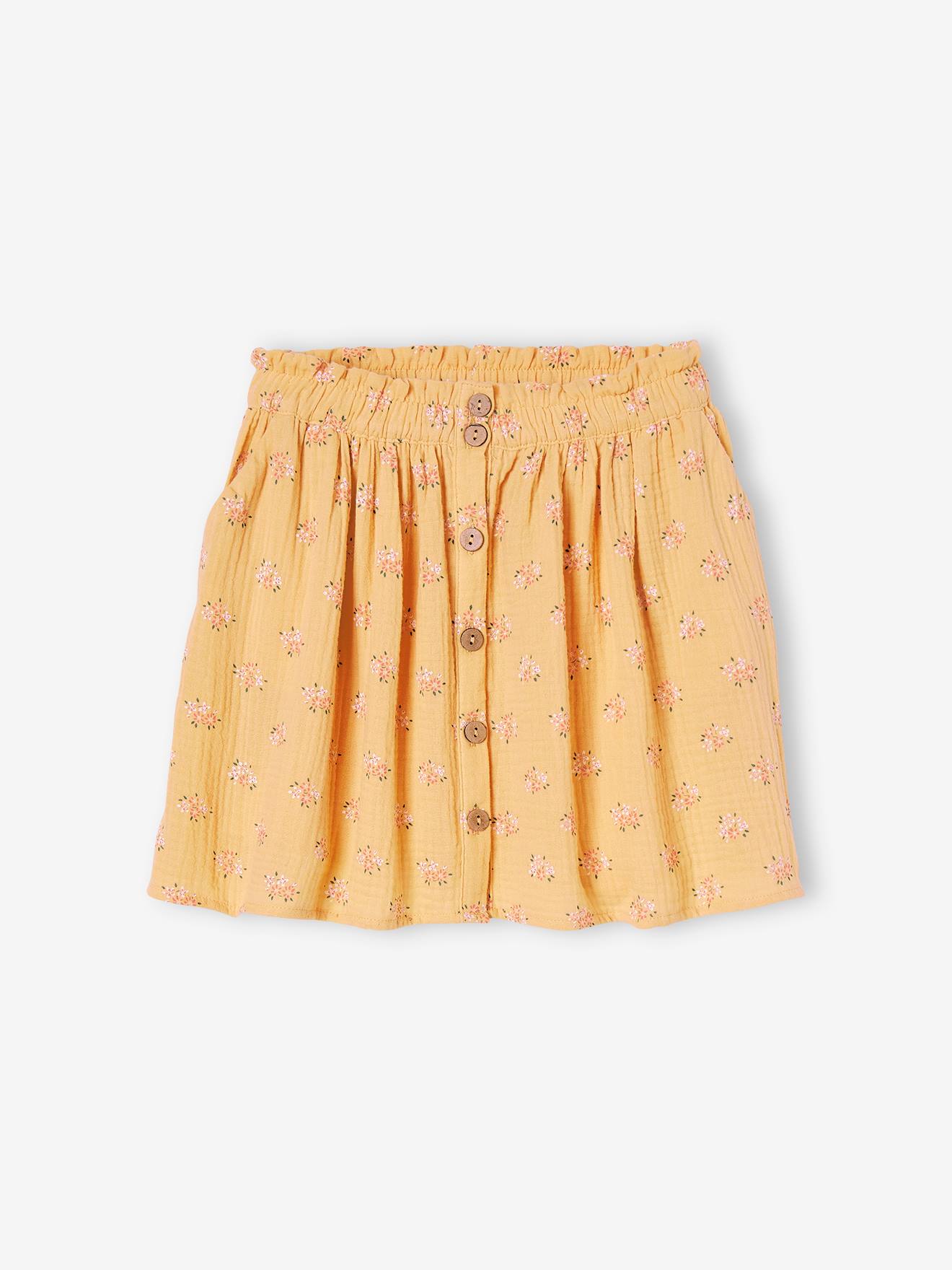 Jupe couleur en gaze de coton fille corail