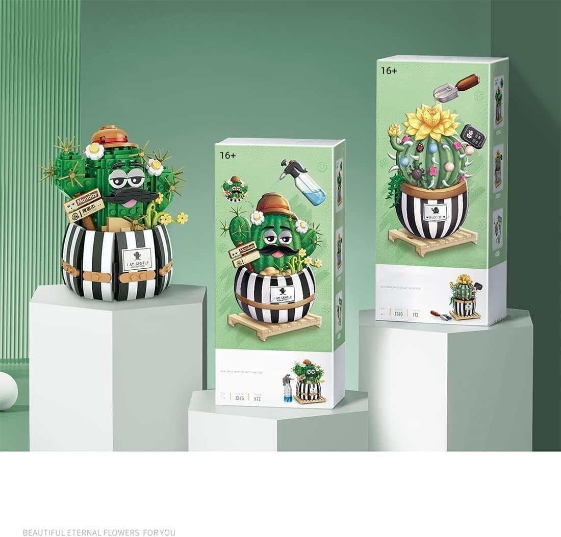 Kunstbonsai Kaktus Bausteine Bausatz, Bonsai Bauchiger Kaktus Baustein, KINOMI, Nicht Kompatibel mit Lego