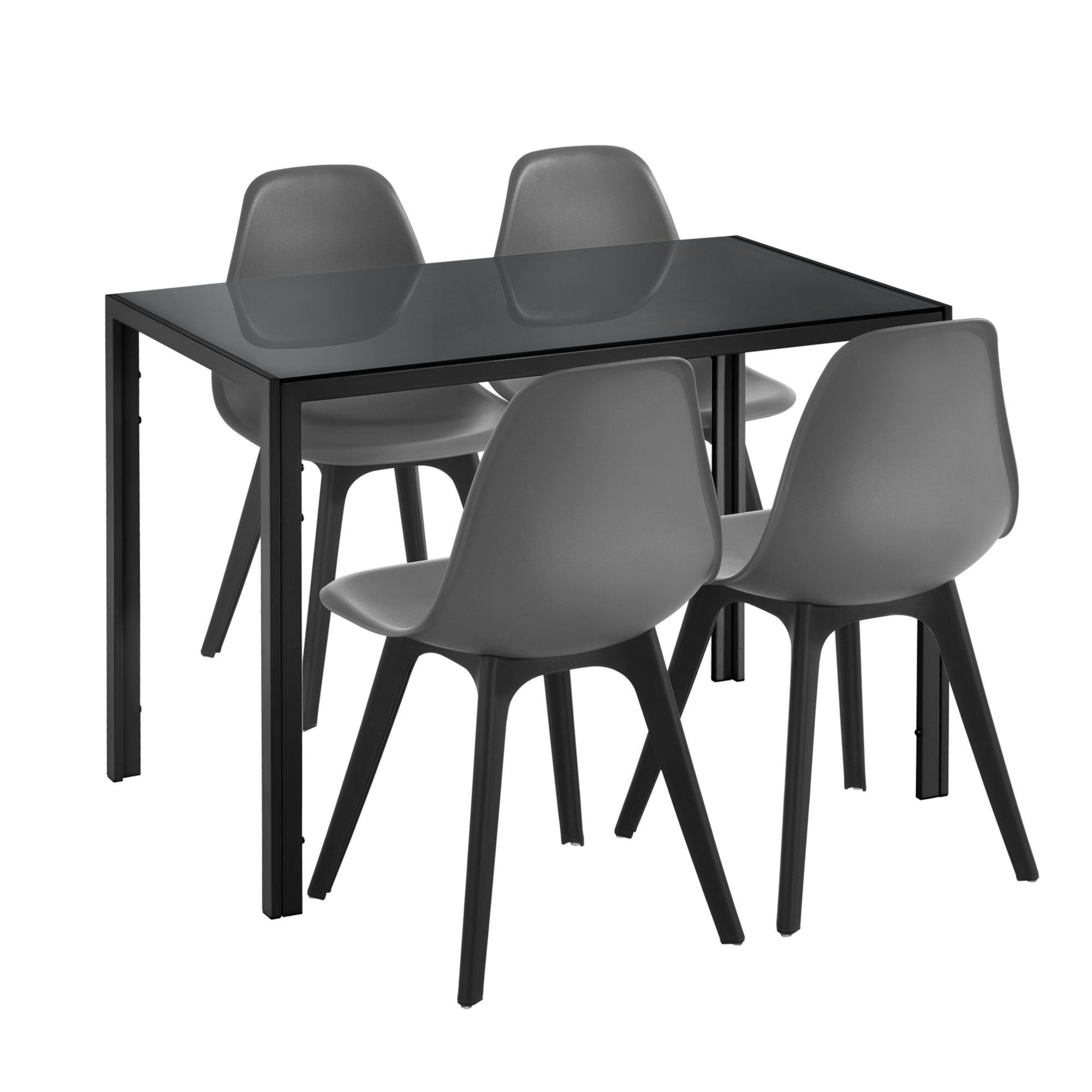 en.casa Essgruppe, (Set, 5-tlg., 4 Stühle, 1 Tisch), Stathelle Küchentisch mit Stühlen Grau/Schwarz