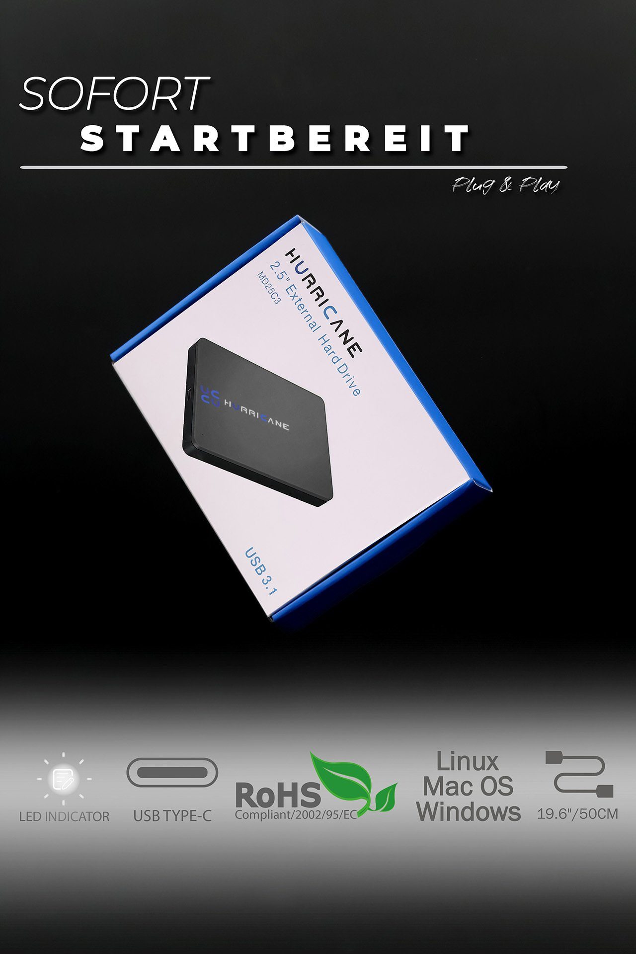 HURRICANE MD25C3 Tragbare Externe Festplatte 500GB 2,5