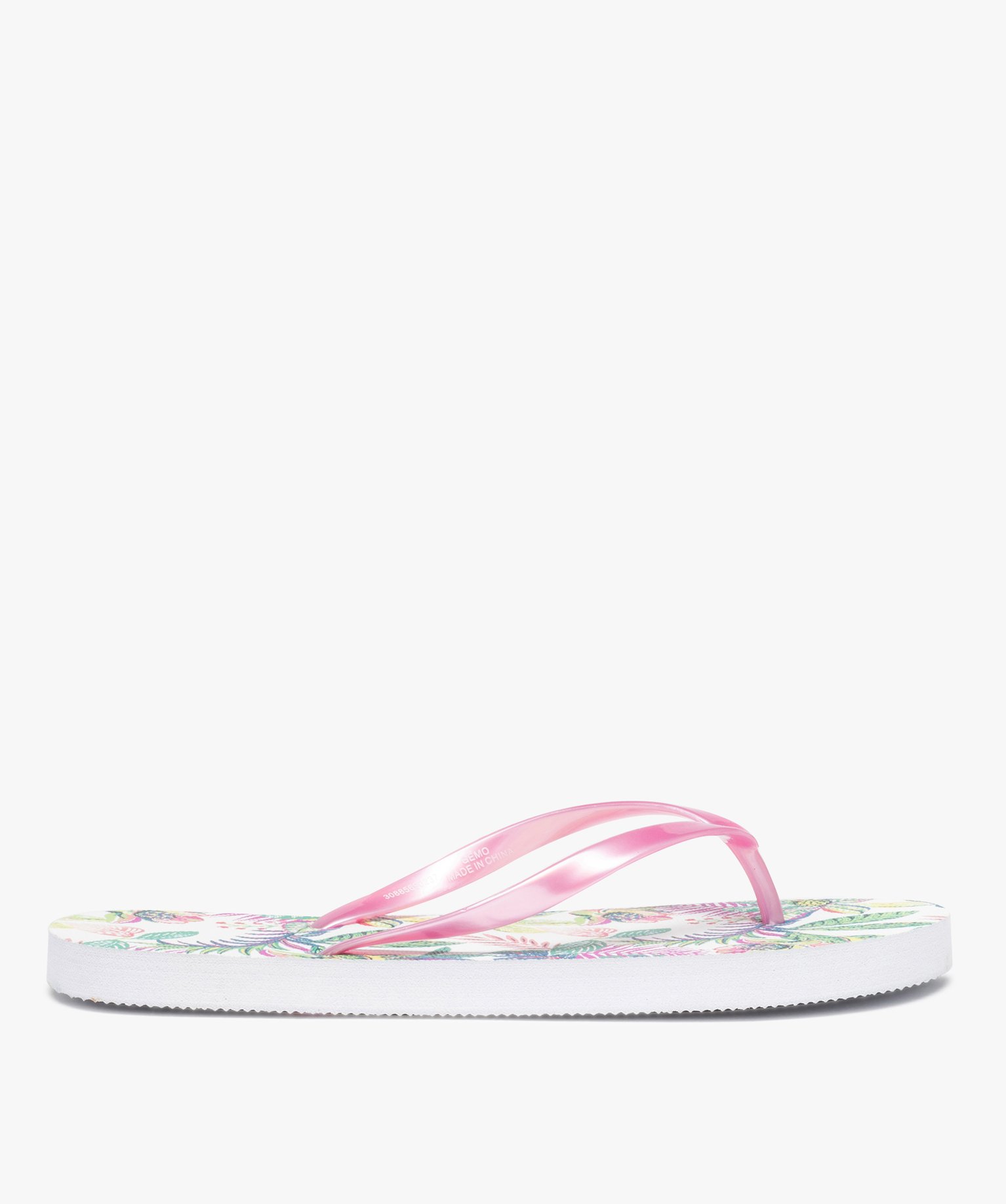 Tongs femme à fines brides et semelle imprimée fleurs multicolore | GEMO