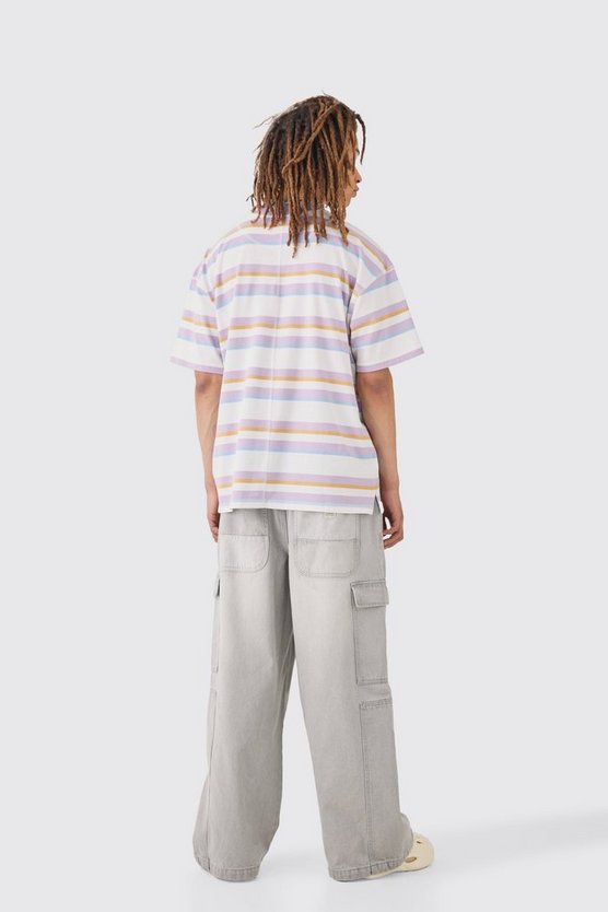 Graue Cargo-Jeans mit elastischem Bund und extrem weitem Bein