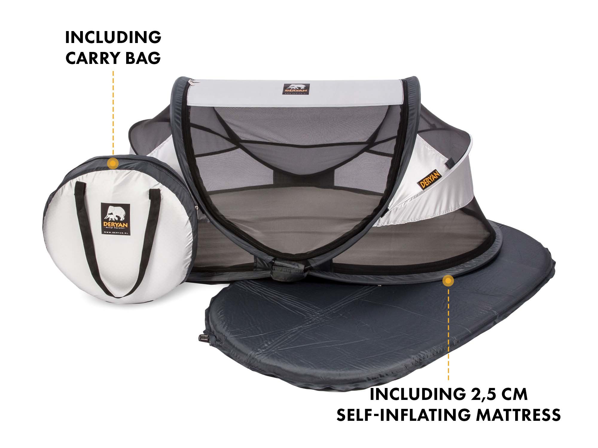 Deryan Baby Luxe Campingbett mit selbstaufblasbarer Matratze