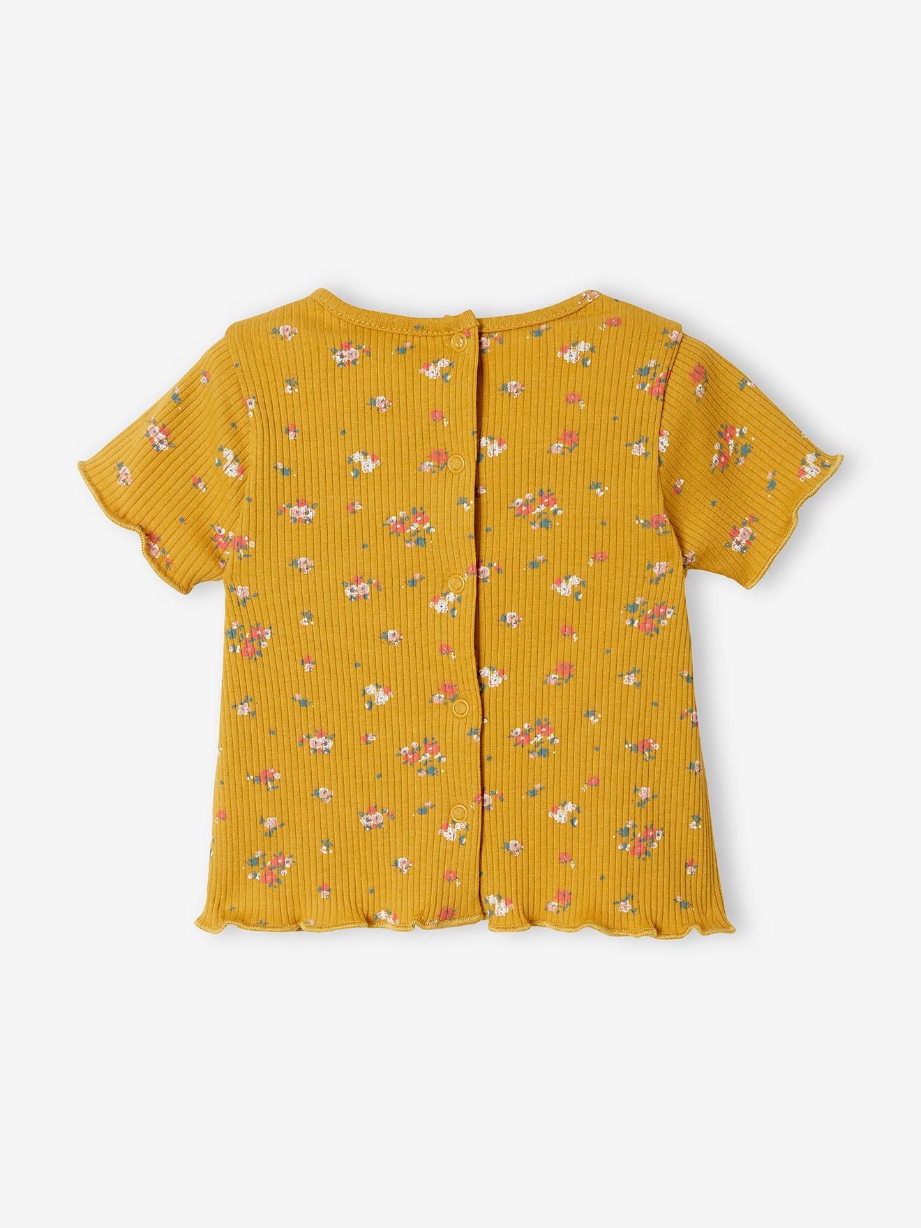 T-shirt à fleurs en maille côtelée bébé rose grisé imprimé