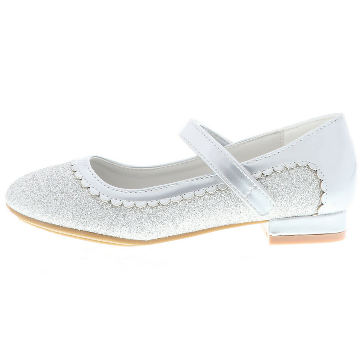 Kinder Mädchen Ballerinas Glitzer Blockabsatz silber