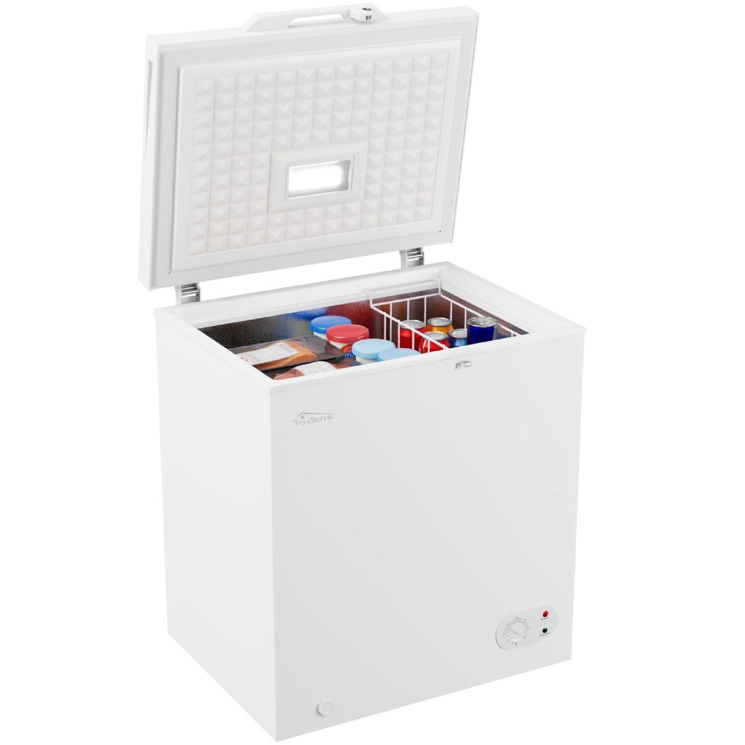 TroniTechnik Gefriertruhe BORGAR 160 PRO, 70 cm breit, 147 l, inkl. Dual Thermostat, LED Licht, Griff, Schloss, Rollen, Einlegekorb