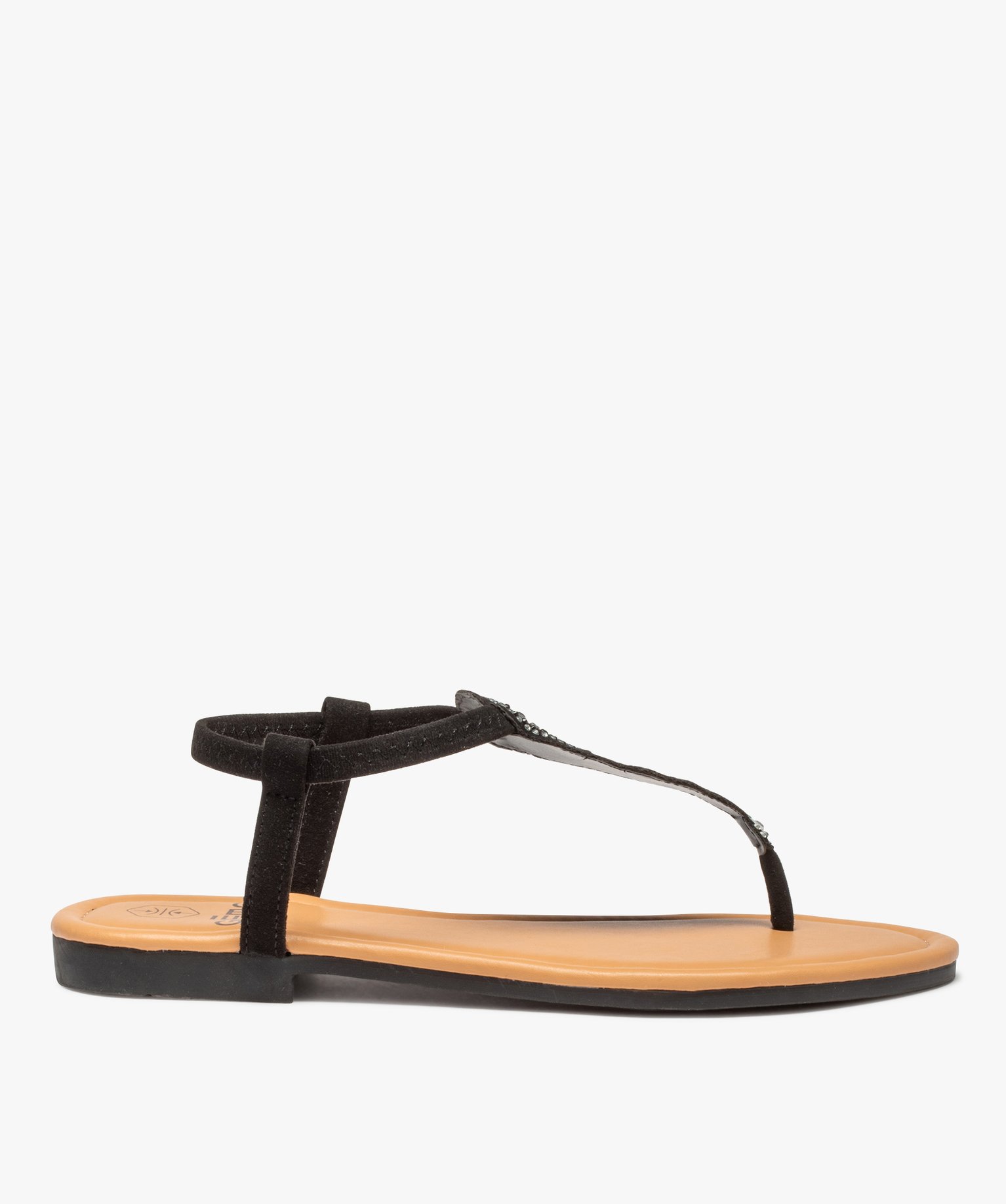 Sandales femme à entre-doigts ornées de strass noir | GEMO