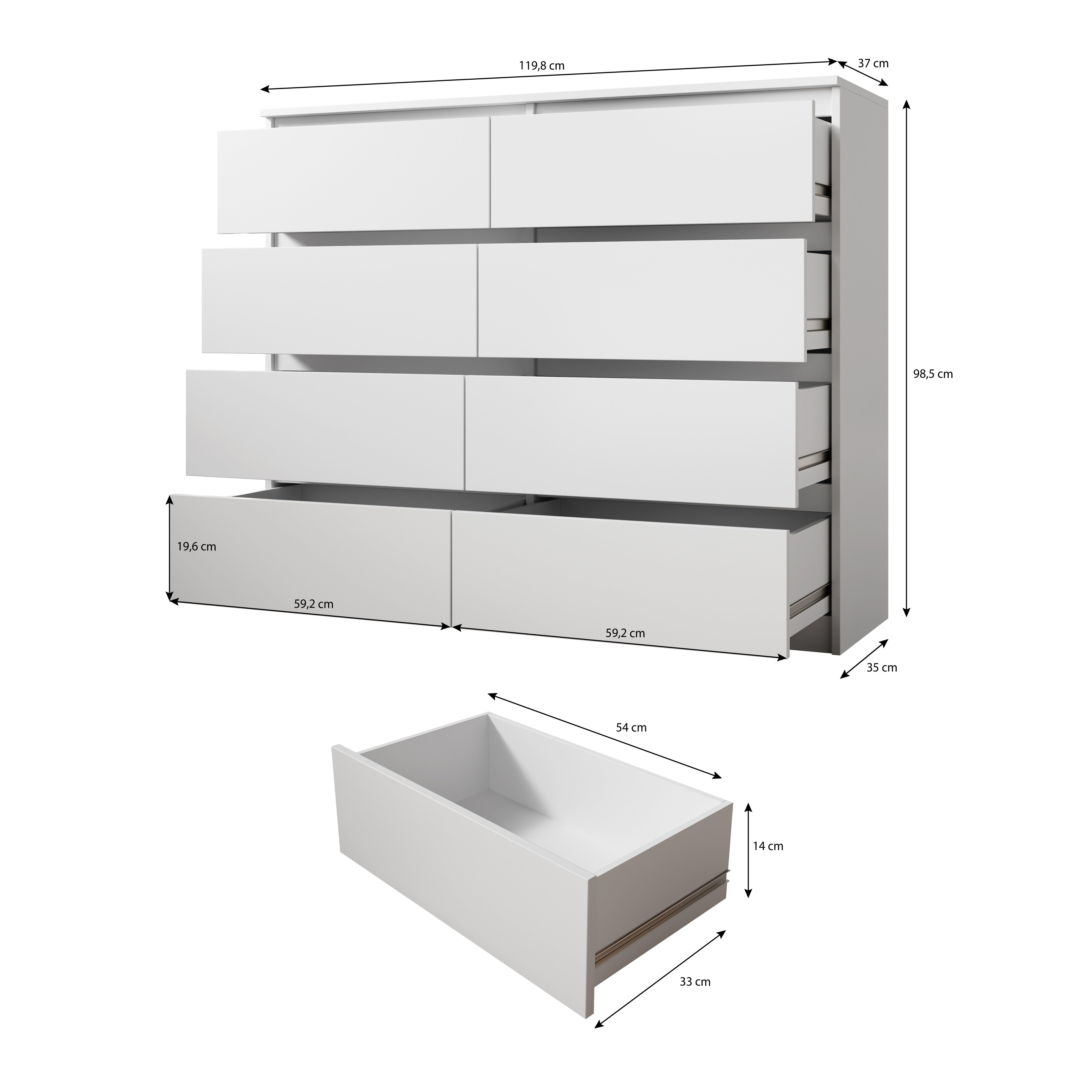 Furnix Hochkommode ARENAL multifunktional viel Stauraum, mit 8 Schubladen, B119,8 x H98,5 x T35 cm