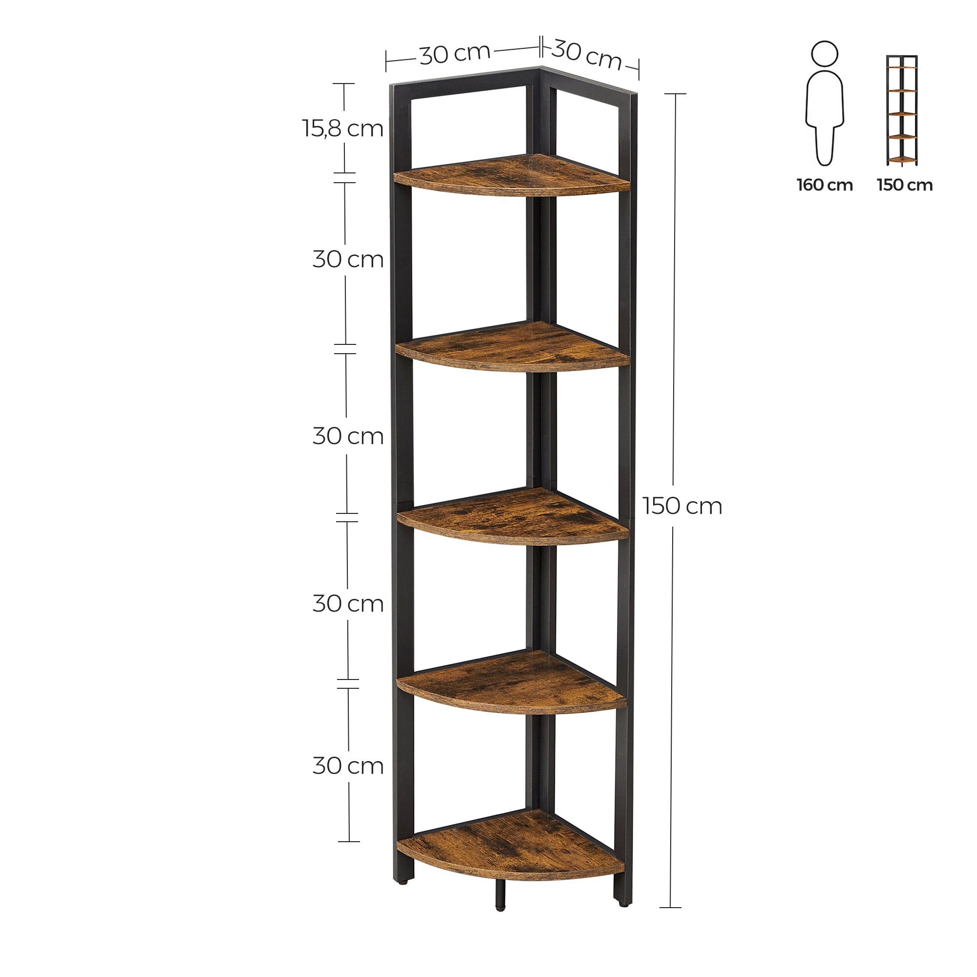 VASAGLE Eckregal, 5 Ablagen, Bücherregal, Aufbewahrungsregal