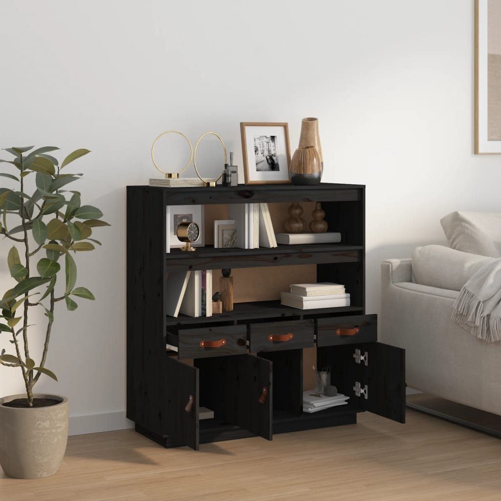 vidaXL Sideboard Highboard Schwarz 100x40x108,5 cm Massivholz Kiefer (1 St)