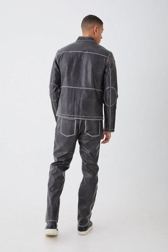 PU-Bikerjacke mit Naht-Detail