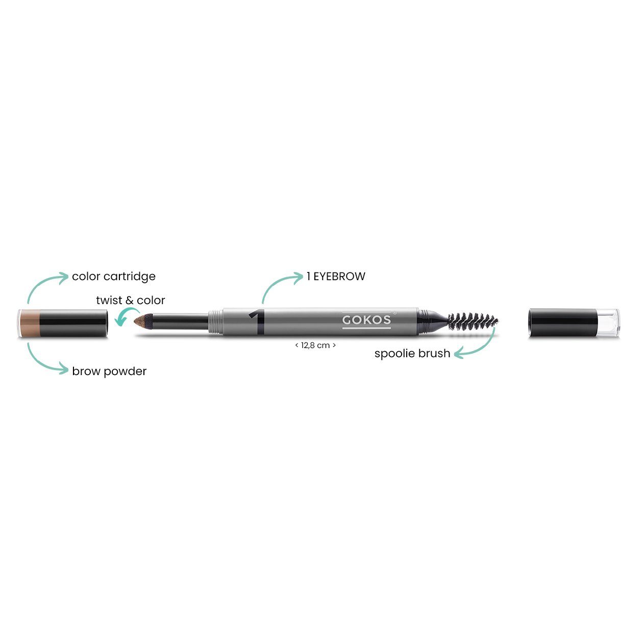 Gokos Augenbrauen-Stift GOKOS BrowStyler, 2in1: Duo-Augenbrauen-Stift mit Puder und praktischem Bürstchen
