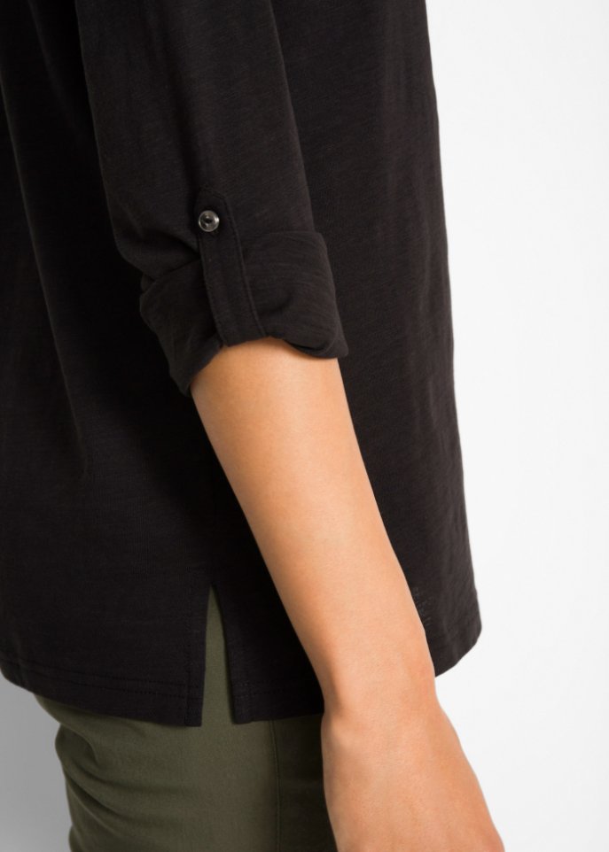 Leichtes Baumwoll Langarm-Shirt mit Knopfleiste