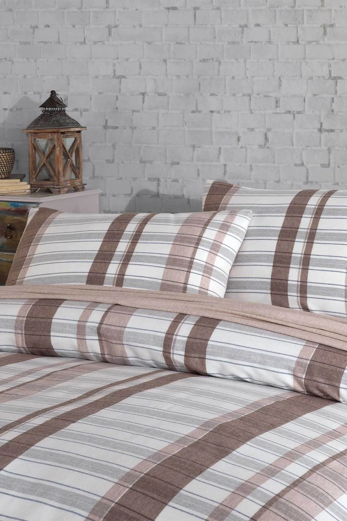 Elart  Bettbezug-Set für Doppelbett, Winter, Baumwolle, 4-teilig, Flanell, kariert, Braun