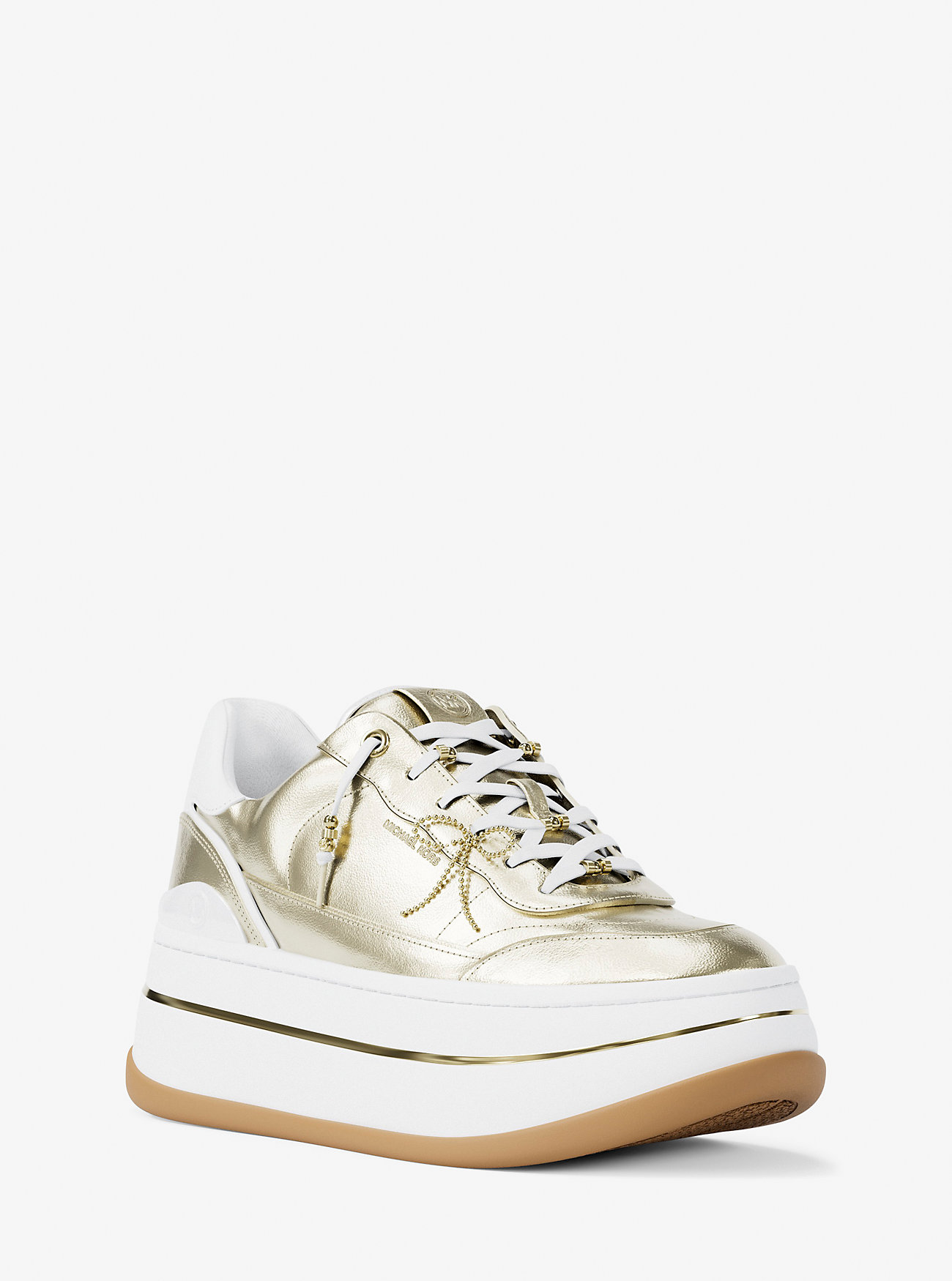 Hayes Embellished Metallic Leather Platform Sneaker - PALE GOLD