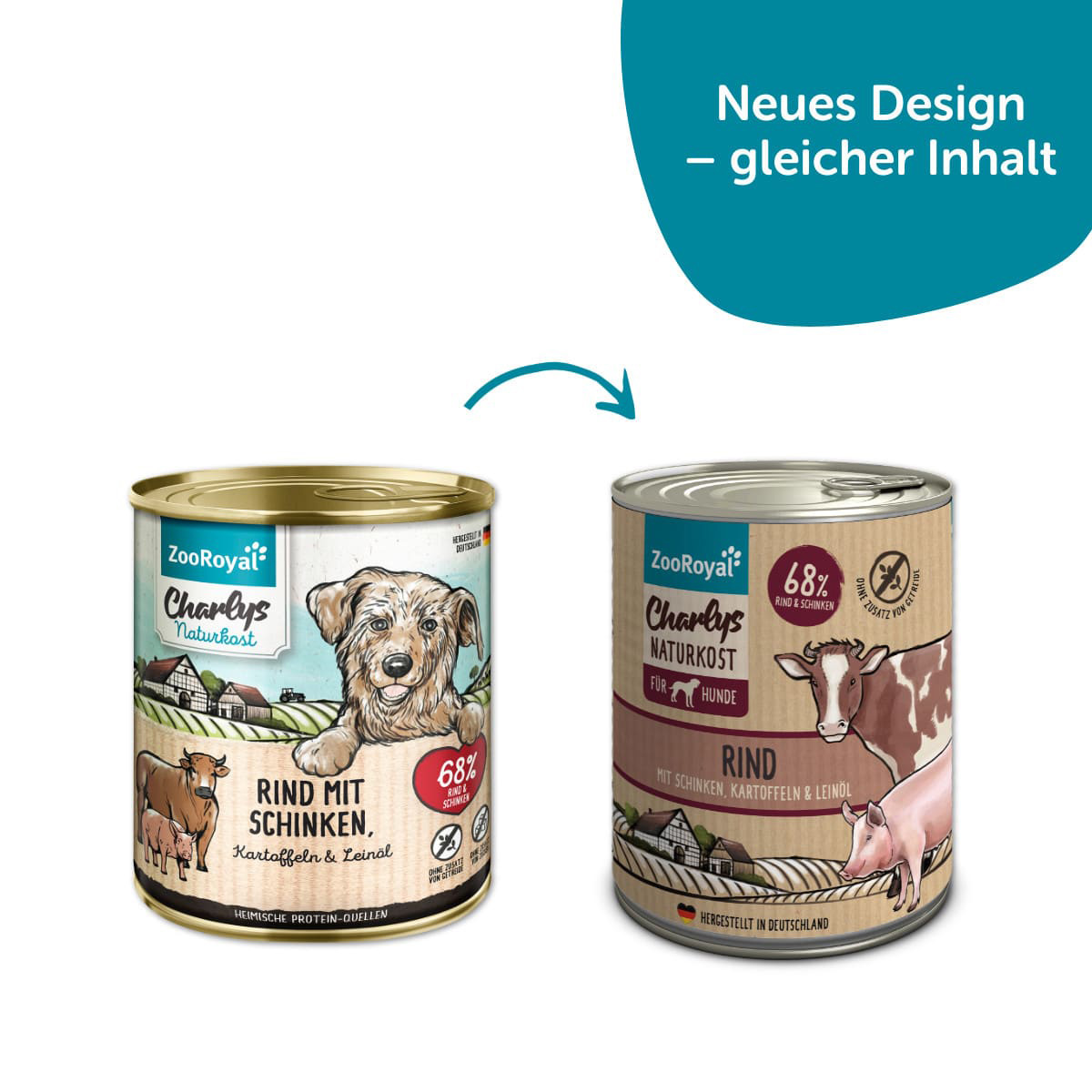 ZooRoyal Charlys Naturkost Rind, Schinken, Kartoffeln & Leinöl