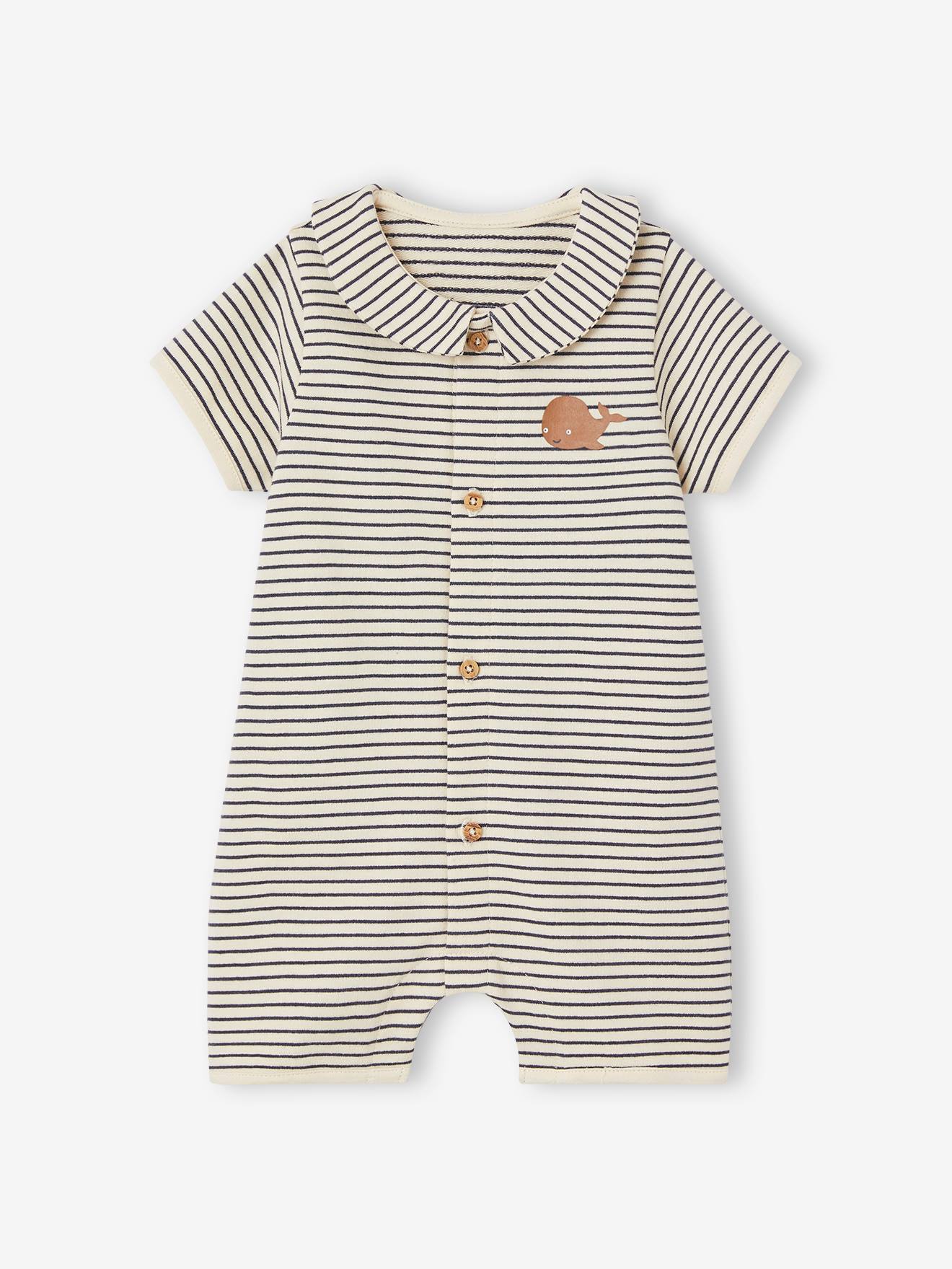 Vertbaudet Gestreifter Baby Overall Oeko-Tex - nachtblau