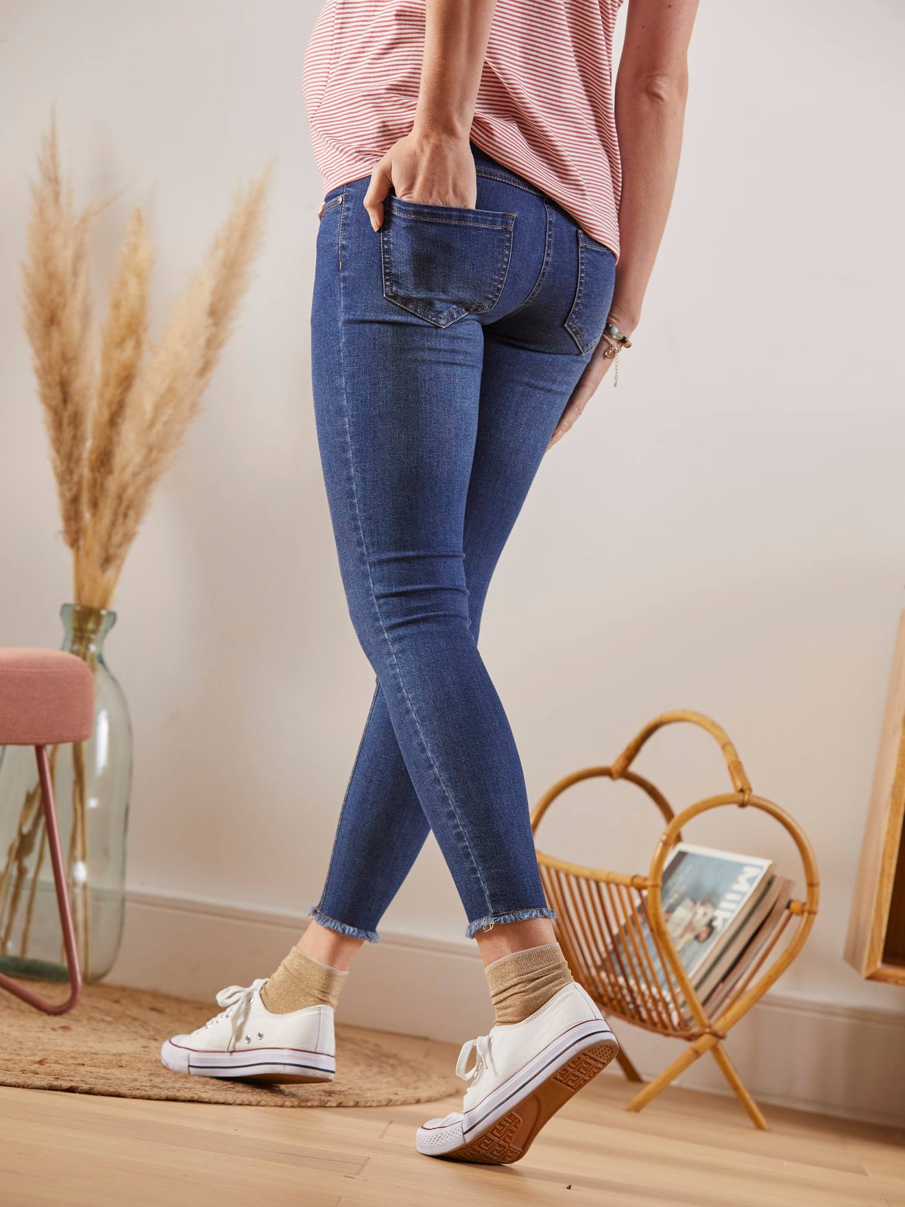 Jean skinny effiloché denim bleached