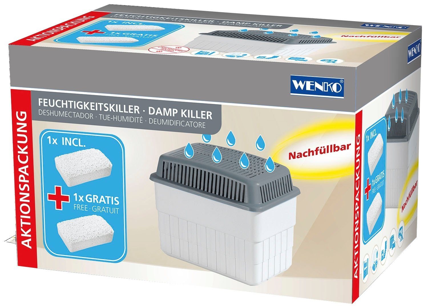 WENKO Luftentfeuchter Feuchtigkeitskiller, für 80 m³ Räume, 2 x 1 kg