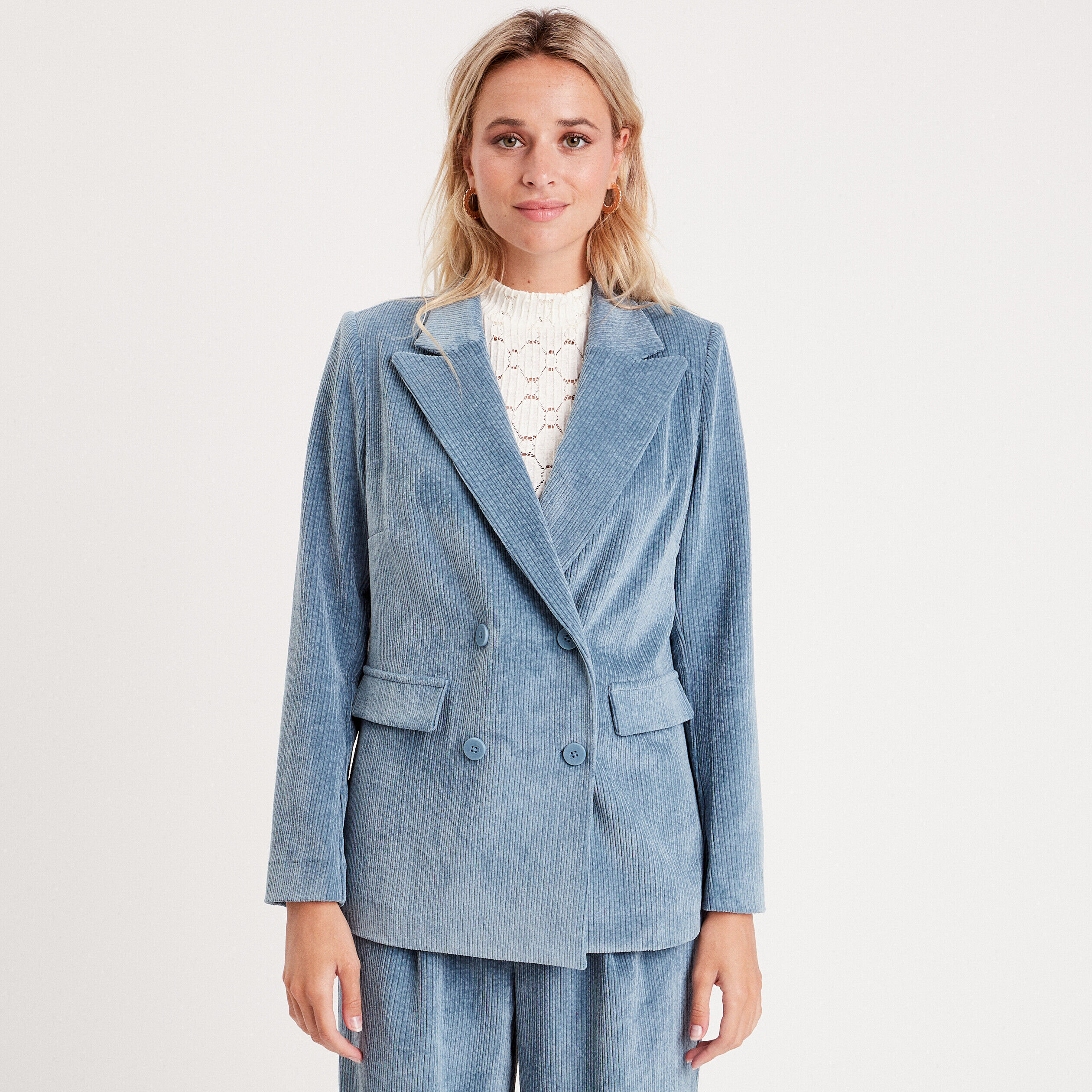 Veste blazer velours côtelé bleu clair femme | Cache Cache