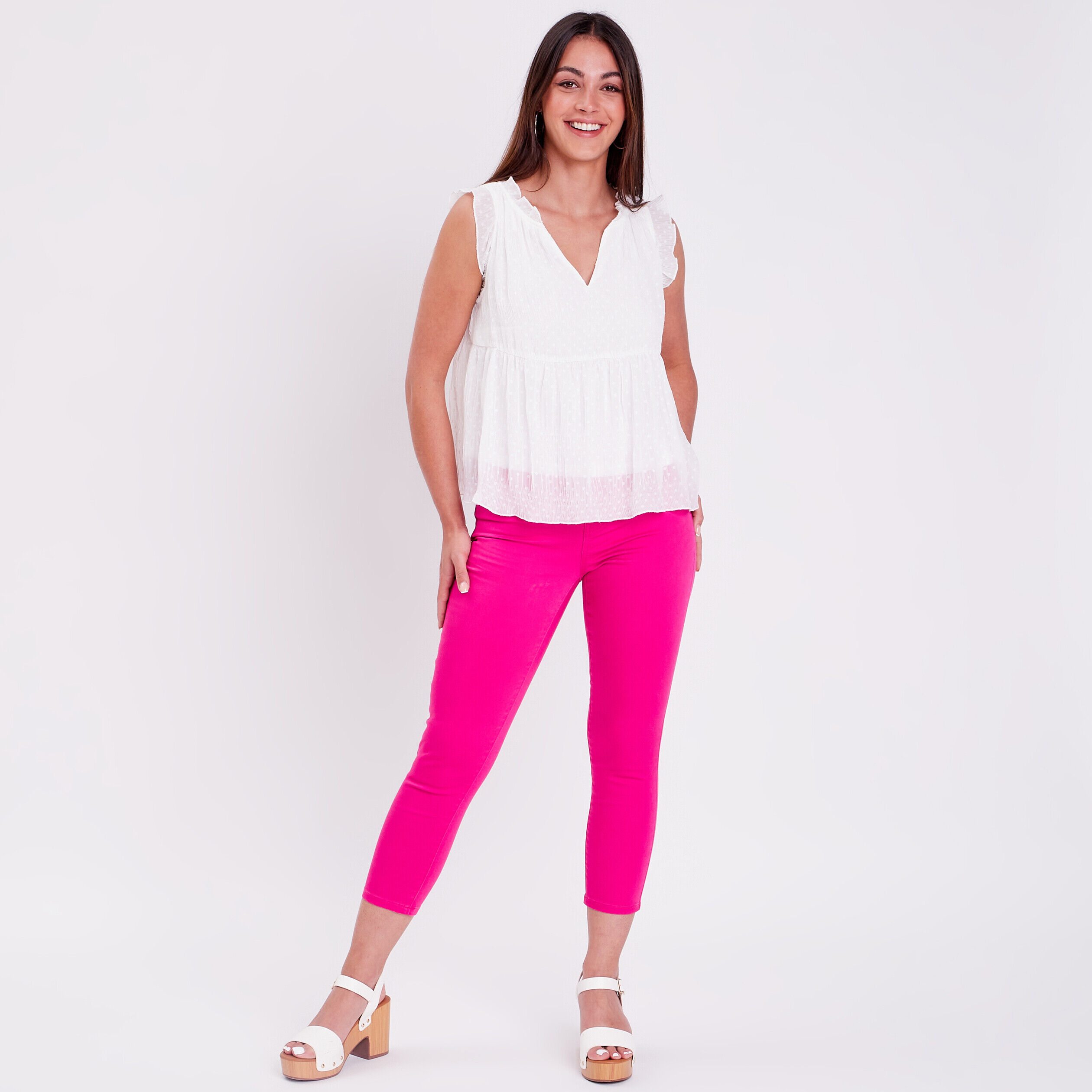 Pantalon slim push up 7/8ème rose fushia femme | Cache Cache