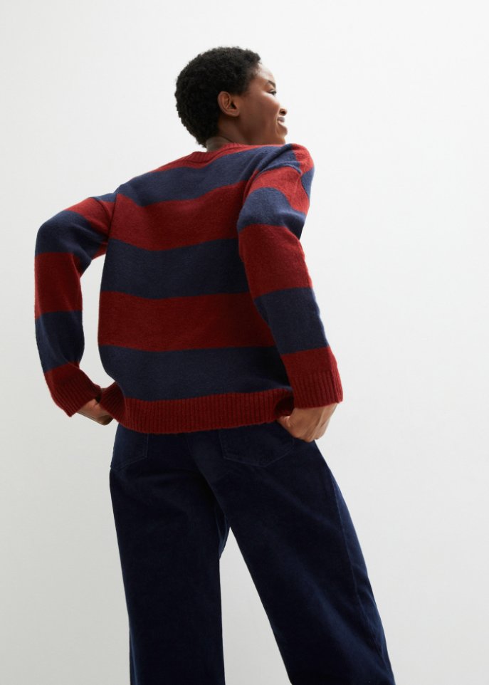 Gestreifter Pullover mit V-Ausschnitt