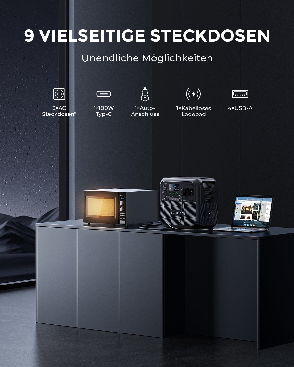 BLUETTI Stromerzeuger AC180 Solargenerator mit externem Batteriemodul B300, 2 x 1800 W AC Steckdosen für Camping, Outdoor