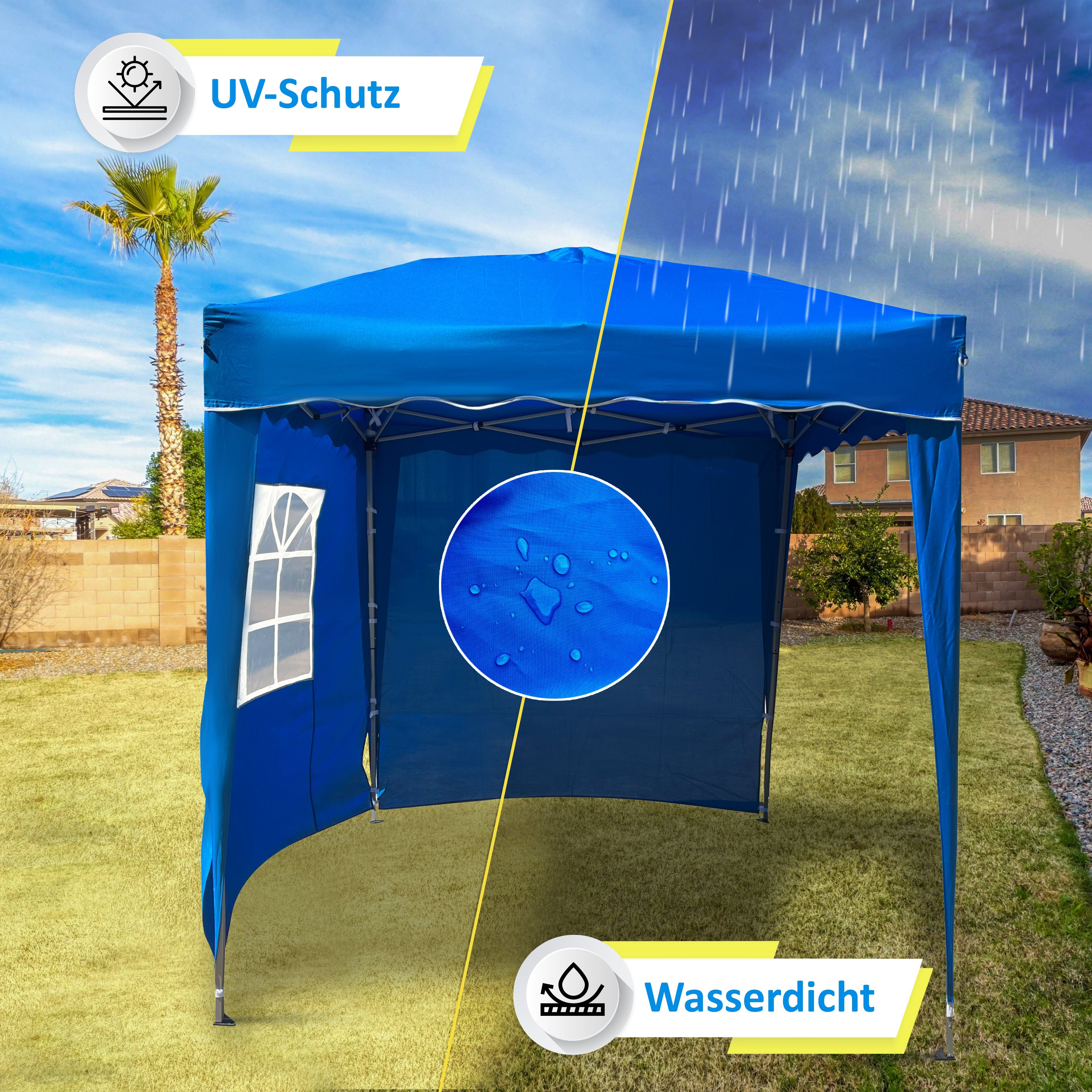 Defactoshop Faltpavillon Faltpavillon Klappzelt 2x2m Zelt + 4 Seiten Wasserdicht, mit 4 Seitenteilen, 200x200 cm