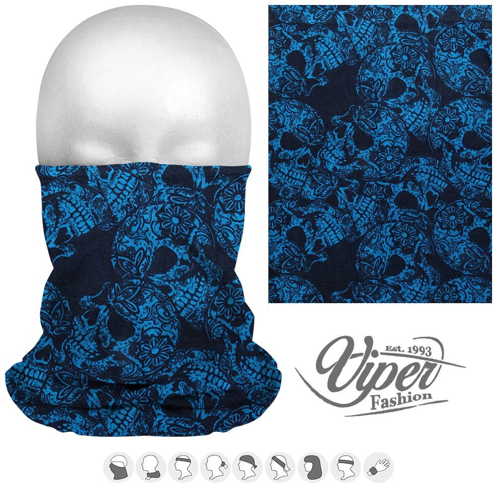 Tini - Shirts Multifunktionstuch Multifunktionstuch Totenköpfe schwarz / blau, Loopschal, Stirnband, Halstuch Totenkopfmotiv