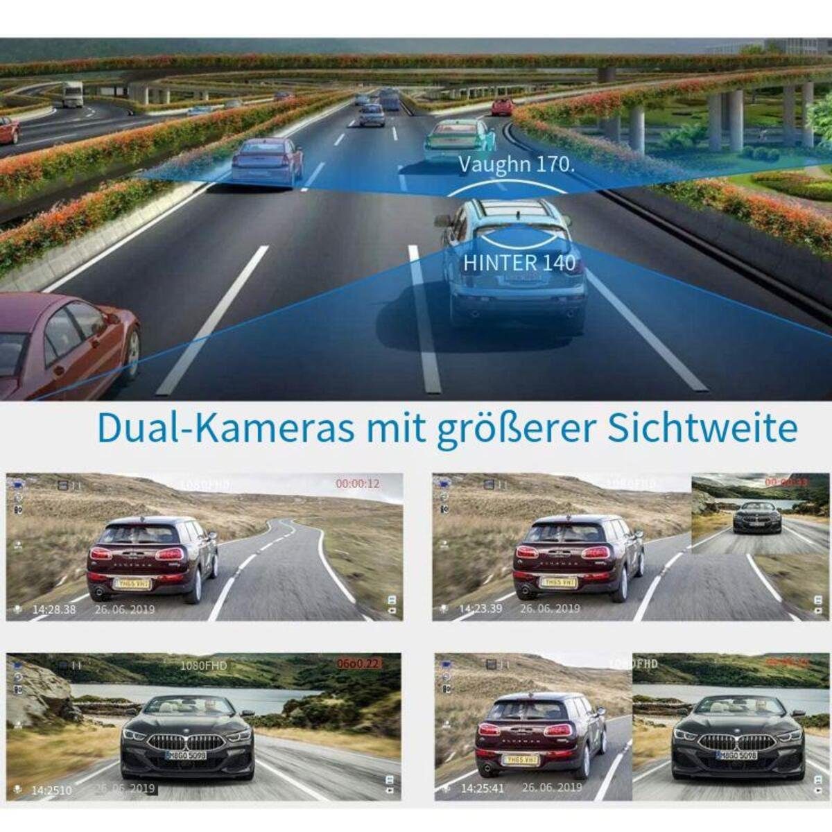 Devenirriche Dashcam Auto Dual 1080P Infrarot Nachtsicht Dash Cam Vorne Innen Dashcam