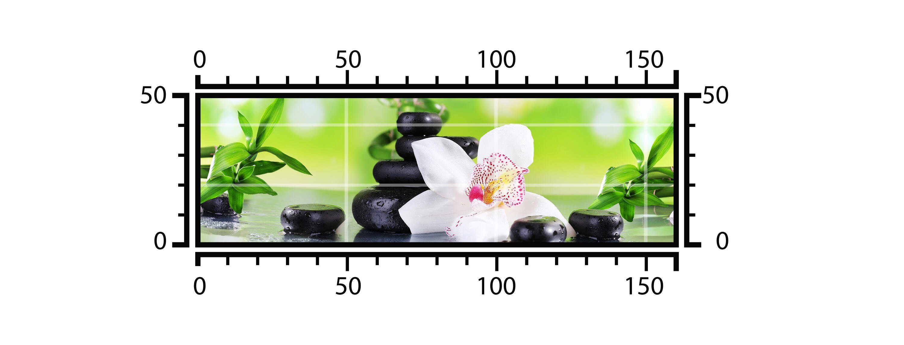 wandmotiv24 Küchenrückwand Orchidee Bambus Steine Glas, (1-tlg), Premium Hartschaum Nischenrückwand in versch. Größen