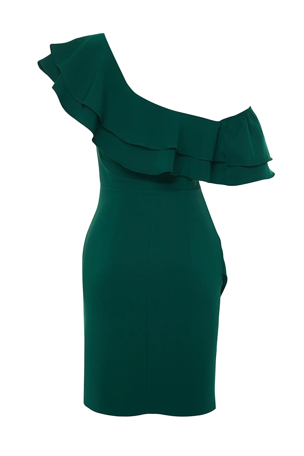Trendyol Collection  Smaragdgrünes, einärmliges, gerüschtes, elegantes Abendkleid TPRSS24EL00013