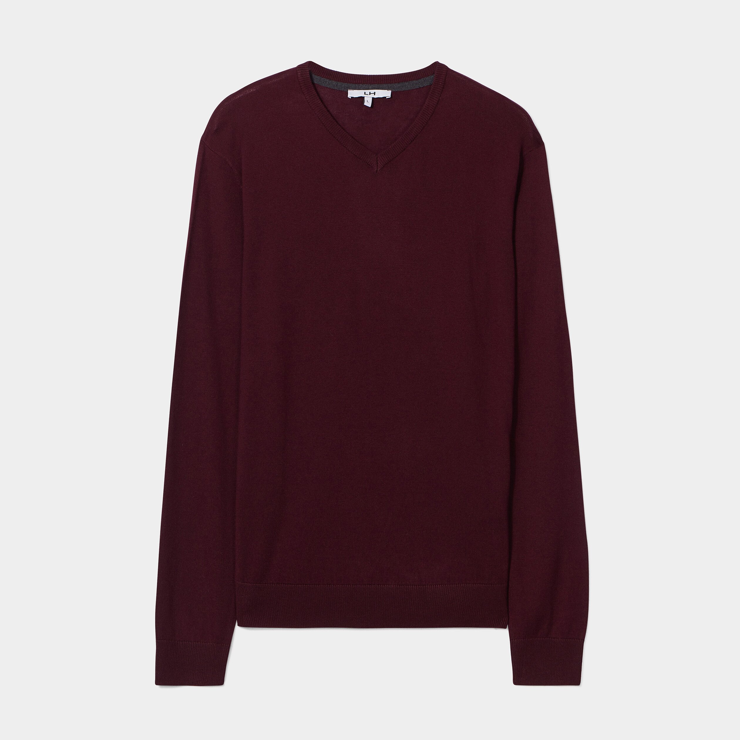Pull avec col en V prune homme | La Halle