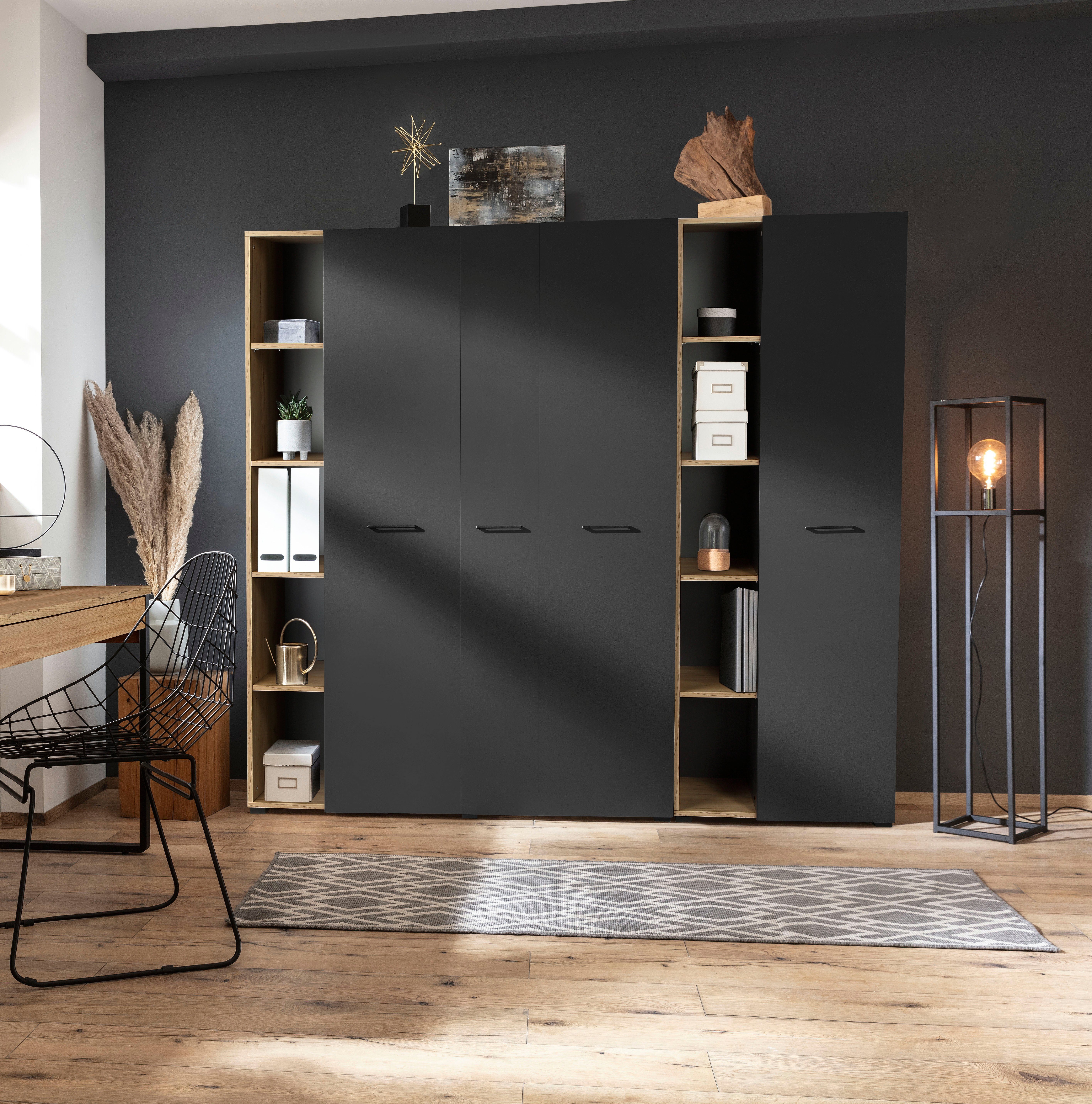 Places of Style Aktenschrank Moid, moderner Mehrzweckschrank, Maße: 64,5x41,5x175 cm, 5 Fächer mit viel Stauraum