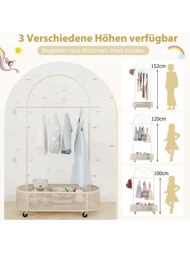 COSTWAY Kinder Kleiderständer rollbar 182cm in Beige günstig kaufen onesize