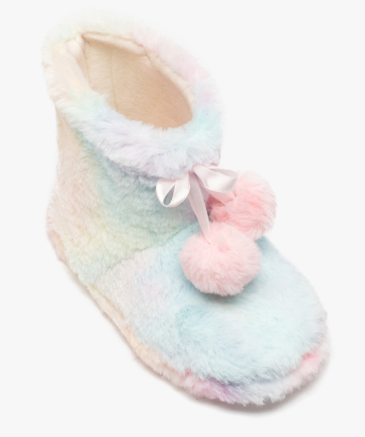 Chaussons fille boots en matière peluche arc-en-ciel multicolore | GEMO