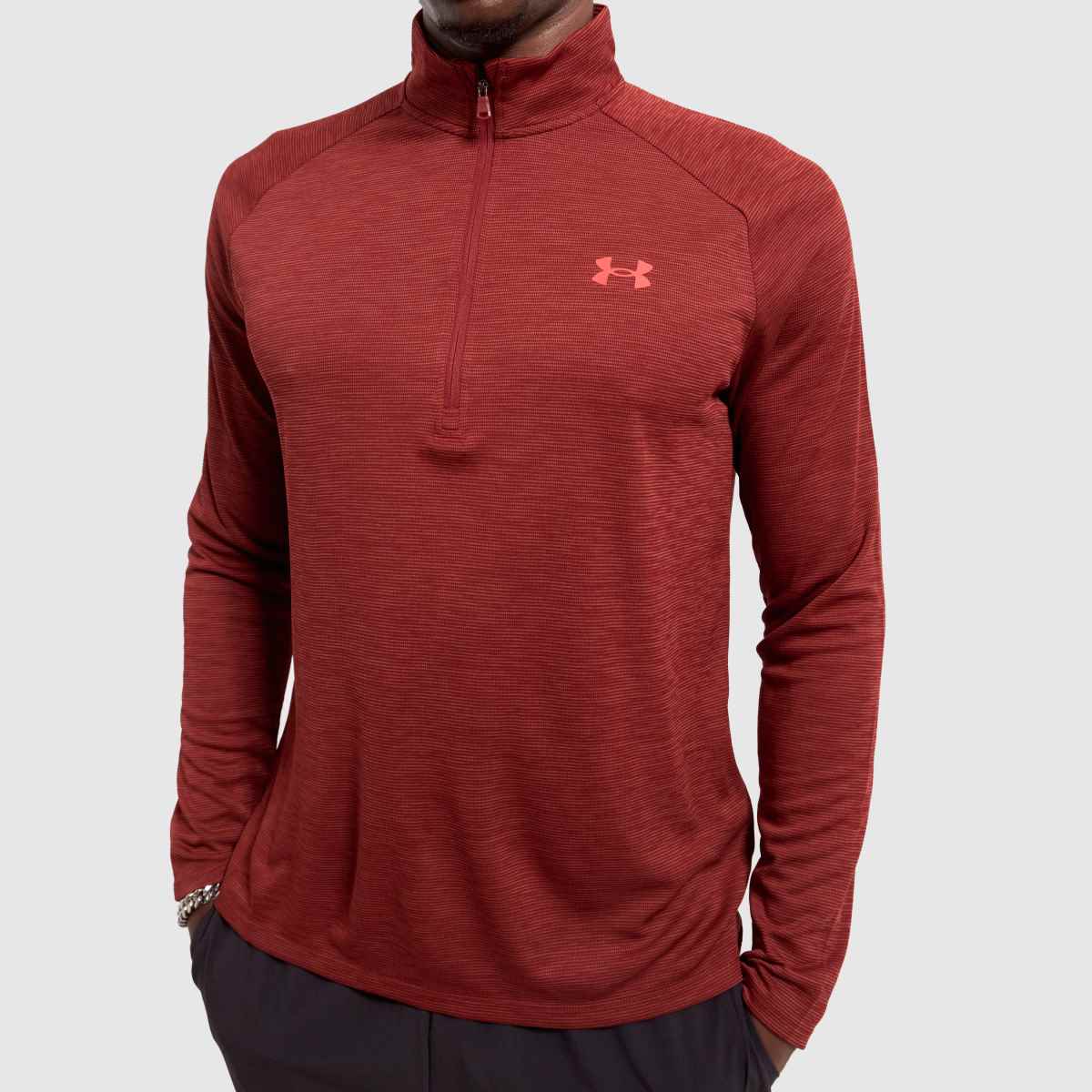 Under Armour – Röda tech-tröjor med textur och halv dragkedja