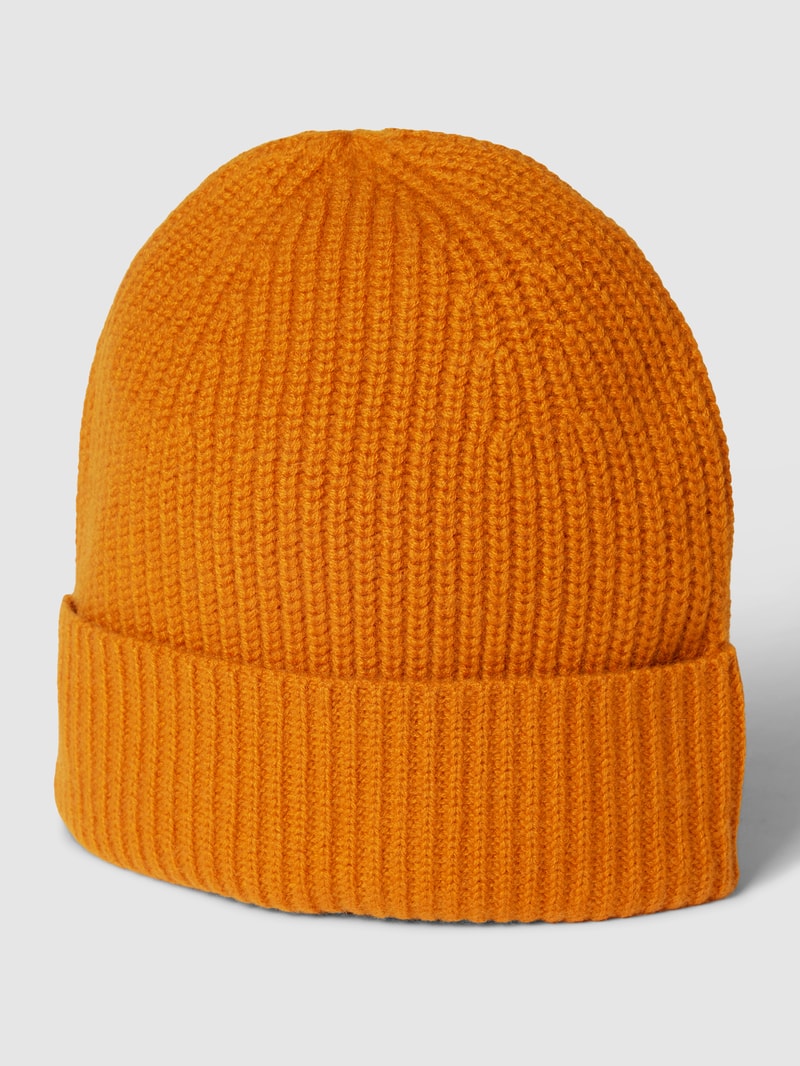 Beanie aus reinem Kaschmir mit breitem Umschlag in orange