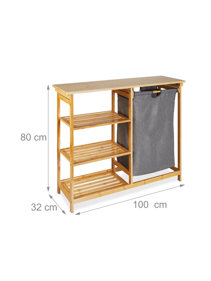 relaxdays Wäschekorb Regal in Natur/ Grau - (B)100 x (H)80 x (T)32 cm günstig kaufen onesize