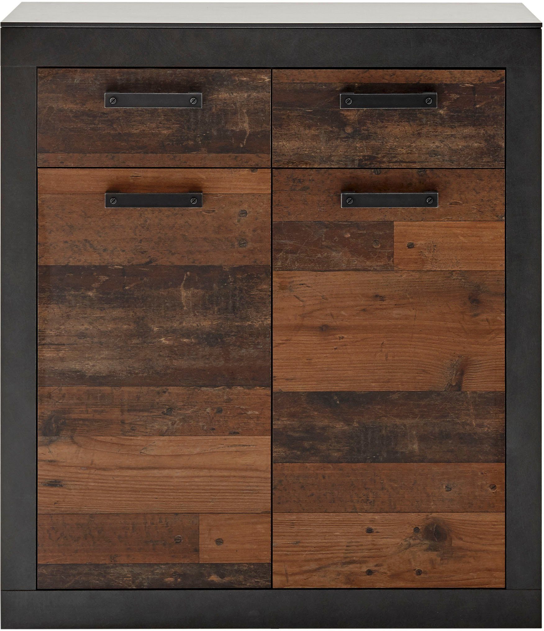 Home affaire Schlafzimmer-Set BROOKLYN, (Set, 4-St., mit Polsterkopfteil, Nachtkommode, Kleiderschrank 2 trg., Kommode), in dekorativer Rahmenoptik