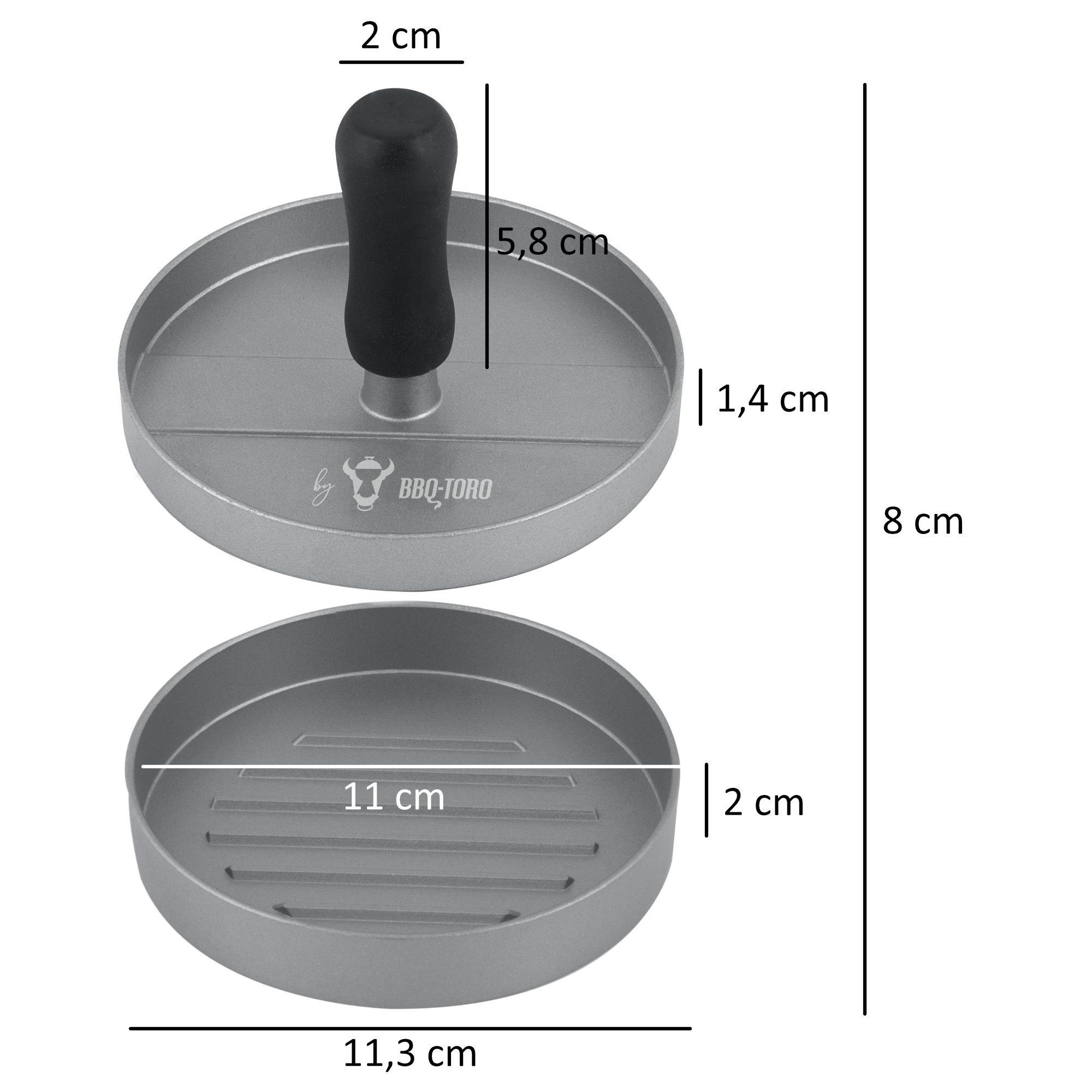 BBQ-Toro Burgerpresse Aluminium Burgerpresse, Ø 11,8 cm, Grau, Fleischformer, Aluminium