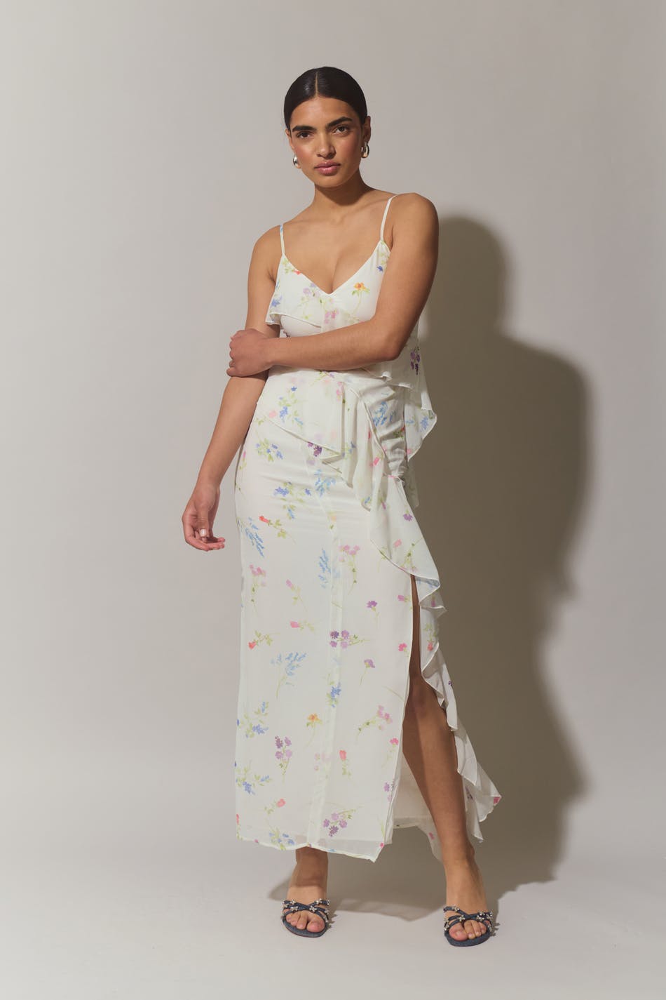 Frill chiffon maxi dress